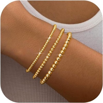 Armband Damen Gold 18K Vergoldetes Gold Perlenarmband Stack Set Dehnbares