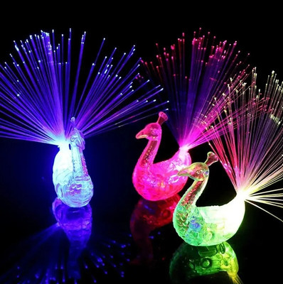 5pcs LED Peacock Fiber Optic Flashing Finger Lights for Kids Party Fun - NEW