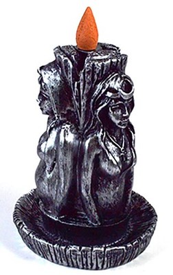 5-1/2'' Silver Toned Maiden Mother Crone Backflow Incense Burner Triple Goddess