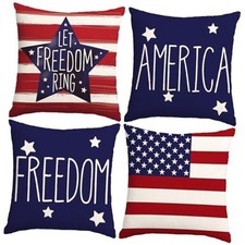 4th of July Pillow Covers 18x18 Inch,Set of 4 18" x 18" Pack of 4 Patriotic