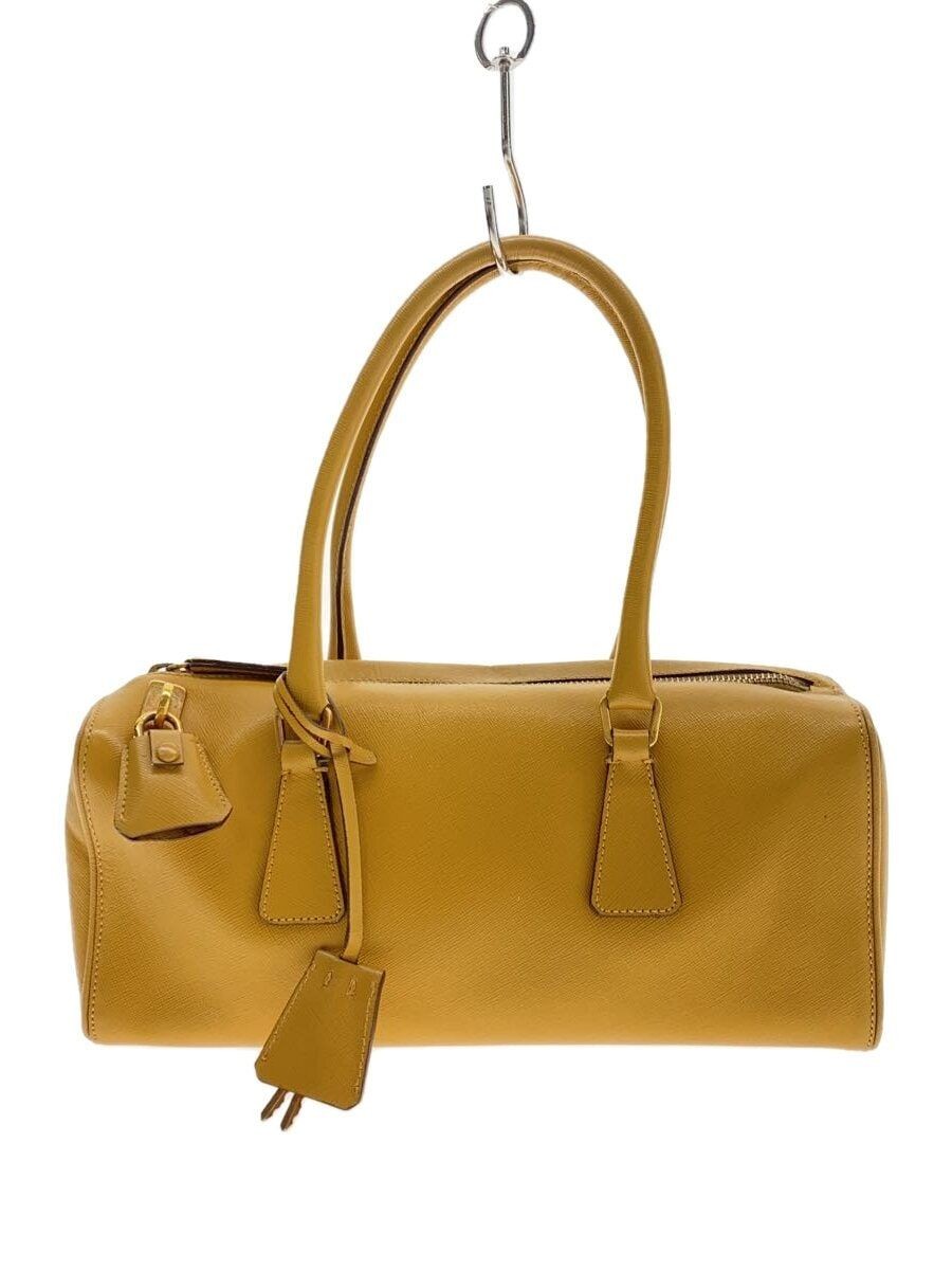 PRADA Mini Boston Leather Yellow Solid Handbag Pre-Owned