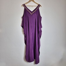 Purple One Size Ethnic Inspired Kaftan Beach Cover Up Holiday Embroidered Boho