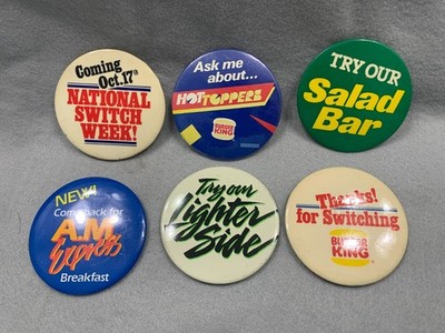 Lot Of 6 Vintage Burger King Restaurant Buttons