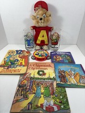 Alvin And The Chipmunks 12" Alvin Plush 1983 / CBS Toys, 2 Glasses ,4 Book Lot