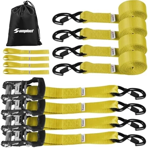 Ratchet Tie Down Straps Set Heavy Duty - 4 Pack 4400 LB 10ft-4400 lb-4p Yellow