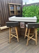 Grey & Medium Brown Wooden Patio Bar Table, 2 Shelves, and wall gantry 