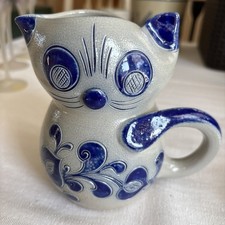 Betschdorf Alsace Cat Pitcher Stoneware Pottery 5 1/2”-unique piece!