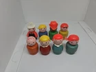 #47 Vintage Fisher Price little people wood lot/8: boy girl cowboy bully fireman