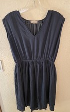 Loft V-Neck Fit & Flare Mini Dress Women's (Size:S) 35"L Blue/Gray Party Wedding