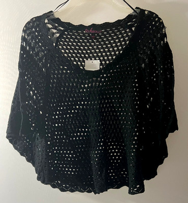 Takeout Sweater Cover-Up Women/Junior L Crochet Crop Pullover Black Acrylic