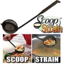 Scoop N' Strain Ladle Kitchen Tool Pour Measure As Seen On Stove Veg Pasta Soup