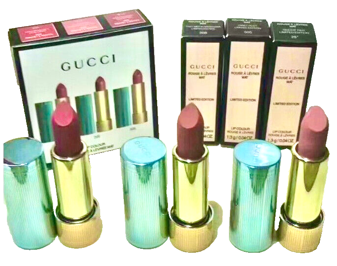 $45 GUCCI MATTE TRIO KIT LIPSTICK BALM GLOSS GOLDIE RED