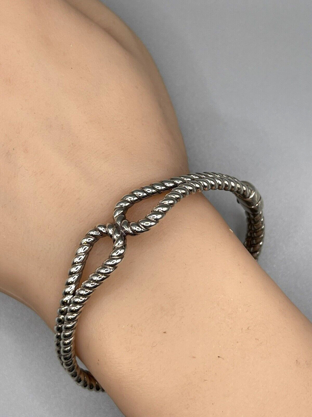 Solid Sterling silver twist rope loop hinged bang… - image 3
