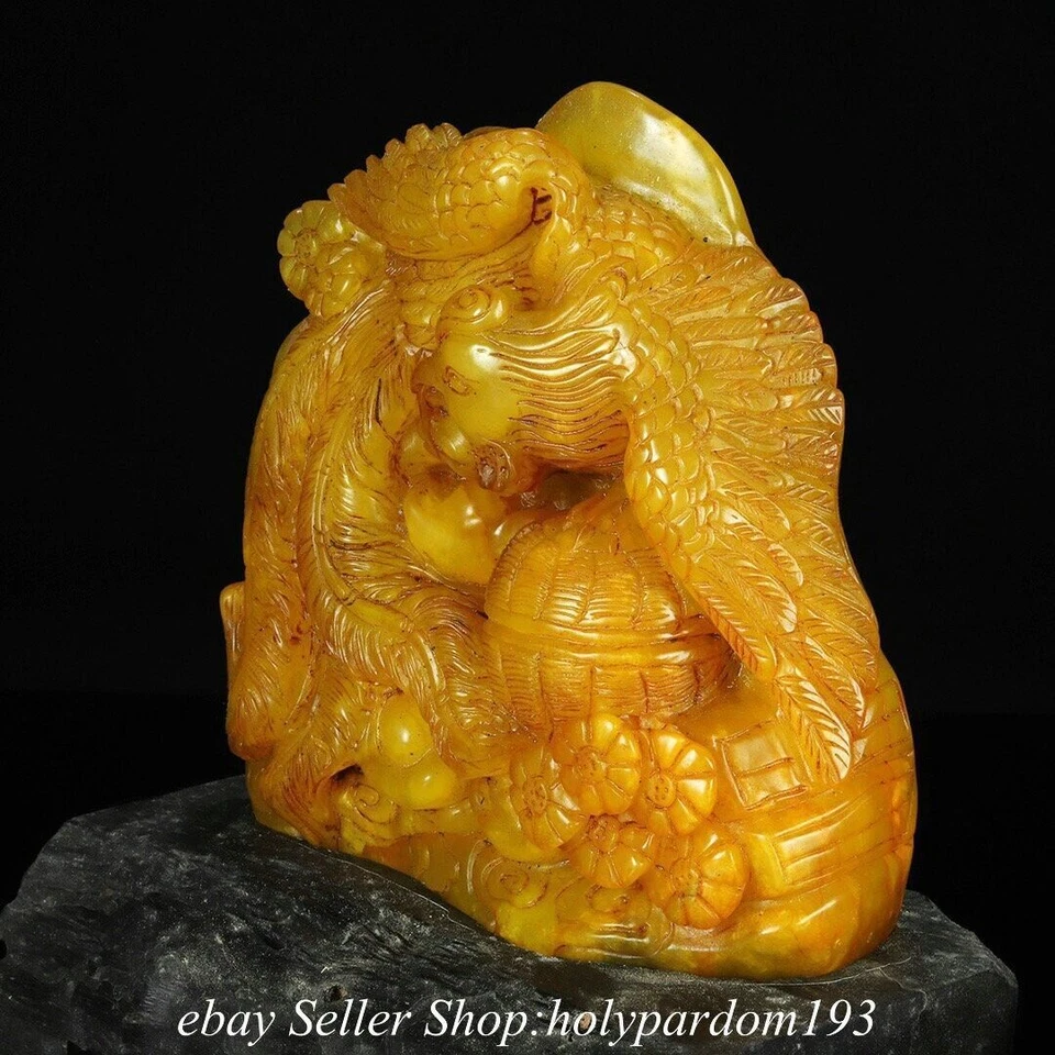 Estatua sello flor fénix tallada en piedra china Tianhuang Shoushan de 7,6" Foto 4 de 4