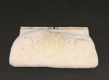 Art Deco Micro Bead Evening Bag Purse Clutch With Mirror White Antique Victorian