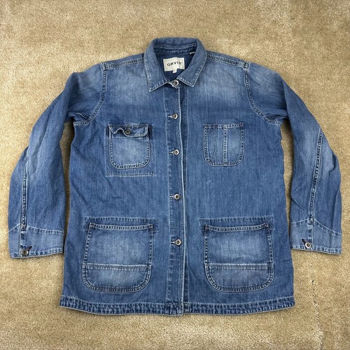 Orvis Womens Denim Barn Chore Coat Field Jacket Large Blue Outdoor Western