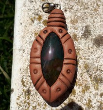 cristalloterapia PENDENTE MONACI TIBET AMULETO pietra sangue ELIOTROPIO ciondolo