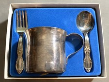 Wm Rogers Son IS Silver Plate Victorian Rose Baby Set - Spoon, Fork Cup