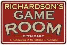 RICHARDSON'S Game Room Sign Vintage Distressed Metal Décor 108120001382