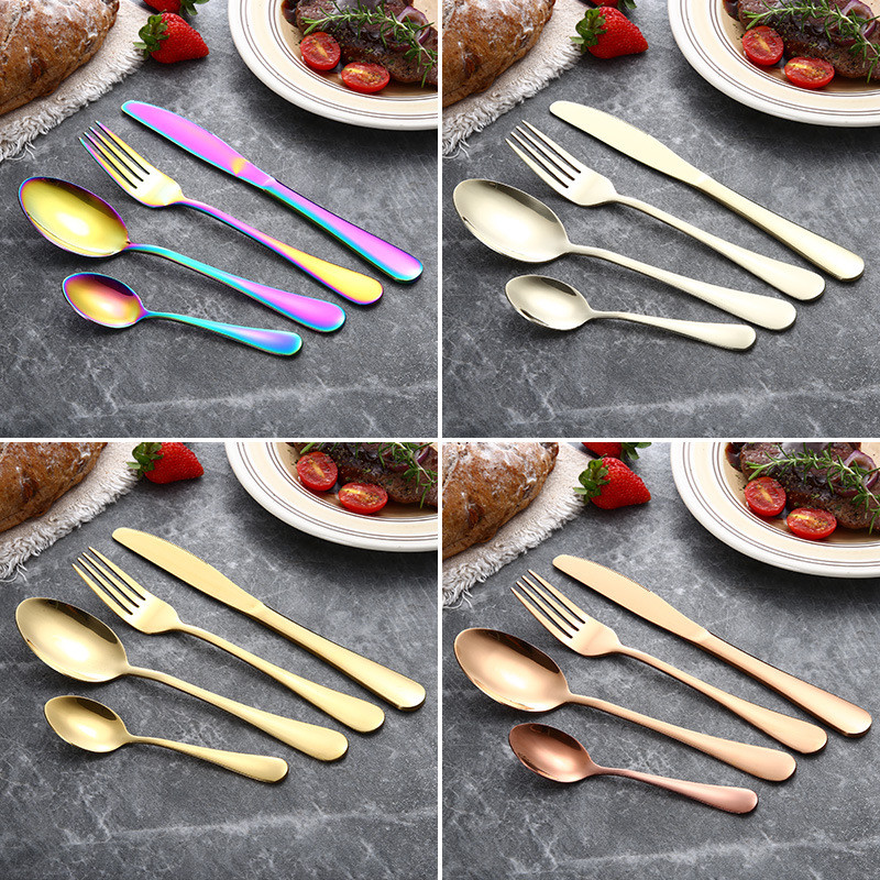  4Pcs Flatware Rainbow Dinnerware Stainless Steel Tableware Set Fork Spoon Knife