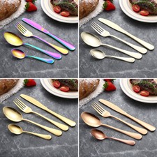  4Pcs Flatware Rainbow Dinnerware Stainless S...