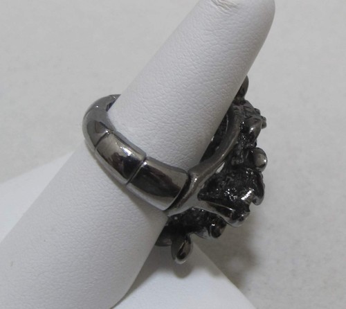 Silver Tone Black & Clear Rhinestone BUTTERFLY Cluster Stretch Ring Size 8 - Picture 5 of 9