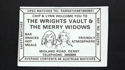 Matchbox Label Pub The Wrights Vault & The Merry Widows Midland Road Derby MT093