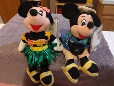 Mickey "Tourist" And Minnie "Hula" Mouse Disney Plush Bean Bag Set Original Tags