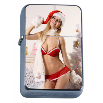 Christmas Pin Up Girls D6 Flip Top Oil Lighter Wind Resistant 