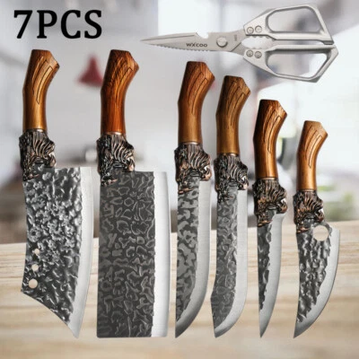 WXCOO Professional Chef Knife Set Butcher Meat Cleavers Friut Knives Kitchen Scissors