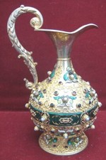 Un Important Antico Belga Dorato Argento Sterling Smalto Perle Granato Anfora