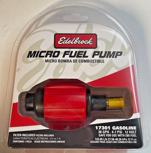 Edelbrock 17301 Micro In-Line Electric Fuel Pump 38 GPH 7 PSI Max Gas/E85 Red