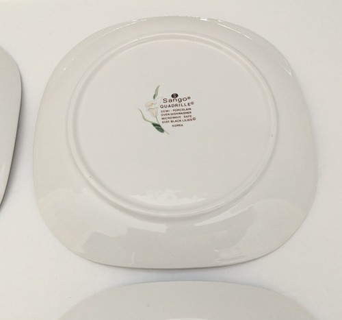 Sango Quadrille Black Lilies Salad Plate 5101 Semi Porcelain Set of 4 Korea VGUC - Picture 8 of 11