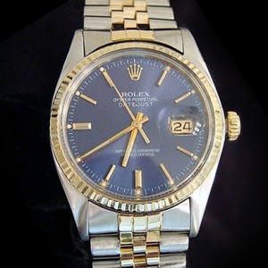 Rolex Datejust Mens 2Tone 14K Gold Stainless Steel Jubilee Band Blue Dial 16013