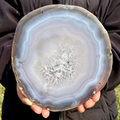 1.51LB Natural agate striped slice quartz crystal hand-cut raw mineral specimen