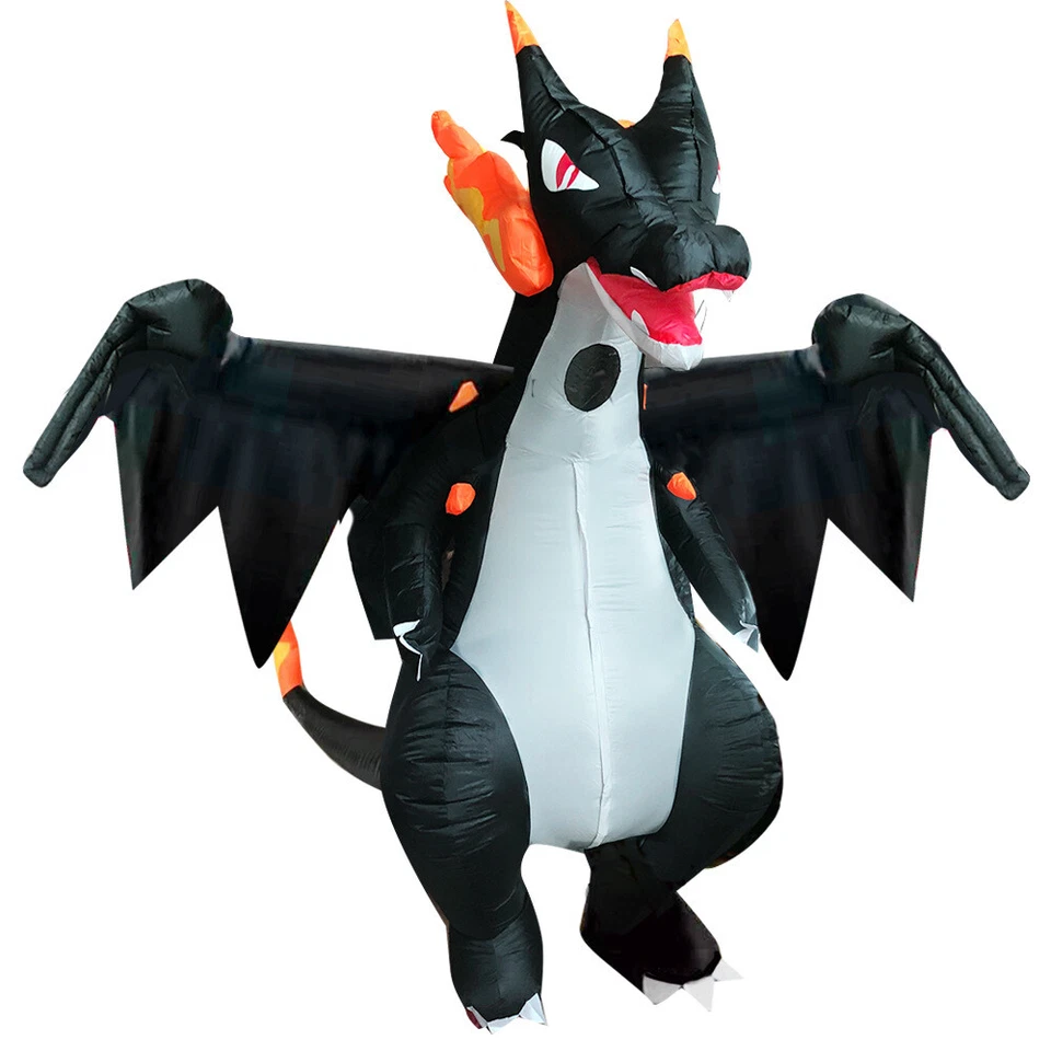 Inflatable Dinosaur Fire Dragon Costume 2 Fans Mega Charizard X Halloween Party - Image 3 of 4