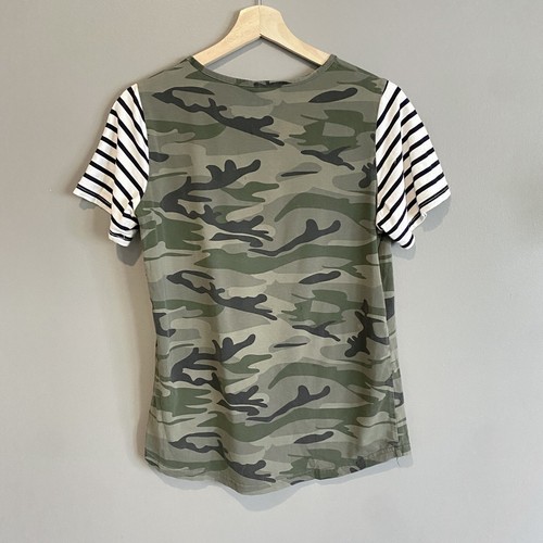 Daisy Mae Womens Camo Striped Sleeve Relaxed Fit T Shirt Size Small - Picture 2 of 6