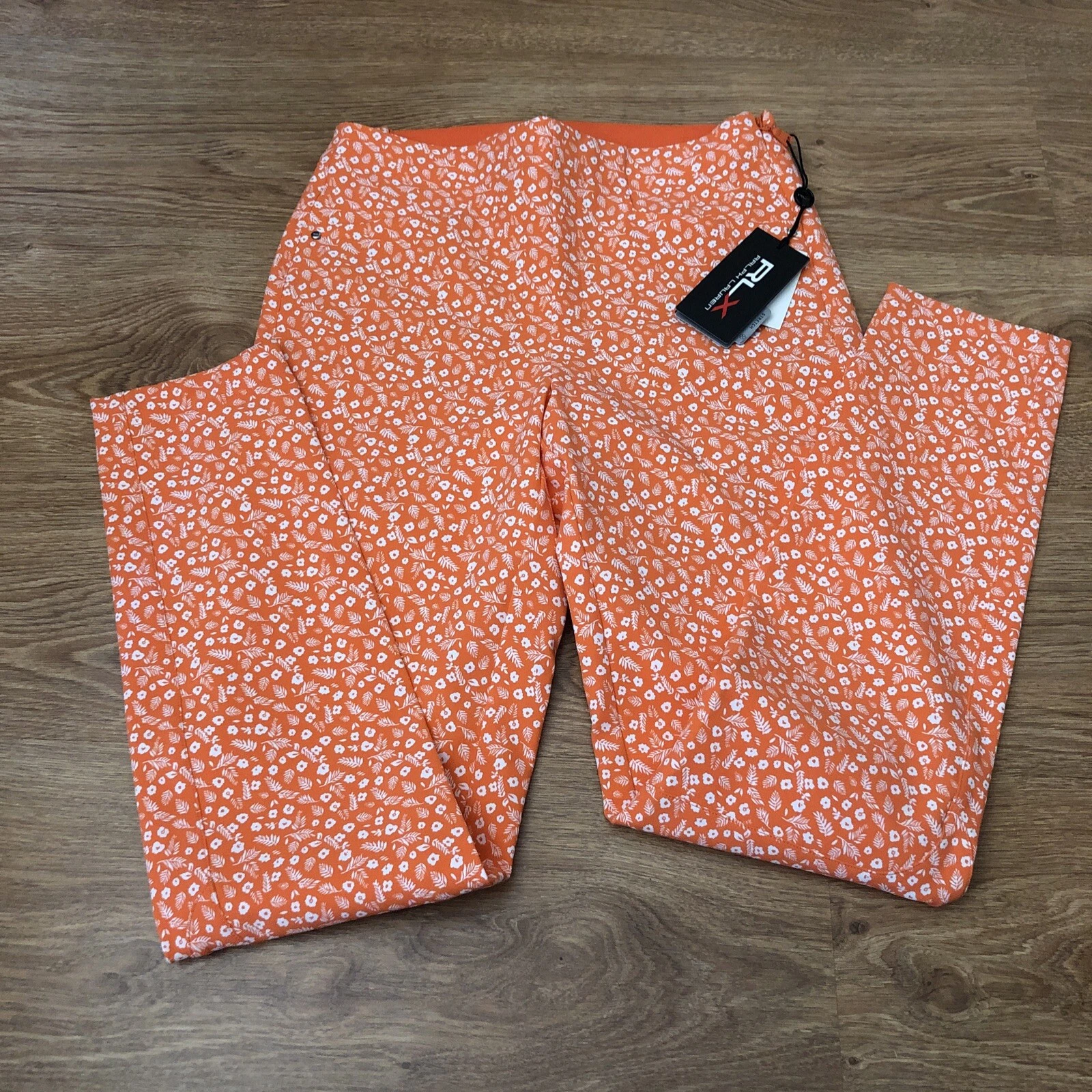 RLX Ralph Lauren Golf Trousers Women's Orange Stretch Floral Pockets UK6 BNWT
