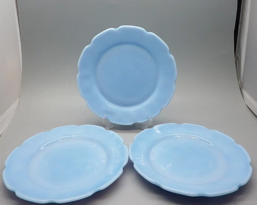 3-Jeannette Glass CHERRY BLOSSOM Delphite Blue 6" Child's Plates