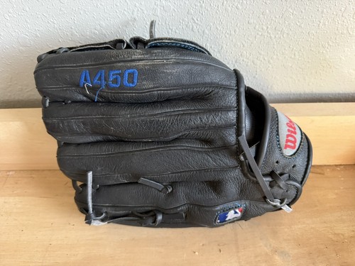 Wilson A450 12" Baseball Glove Mitt Black Leather Right Hand Throw RHT - Picture 2 of 5