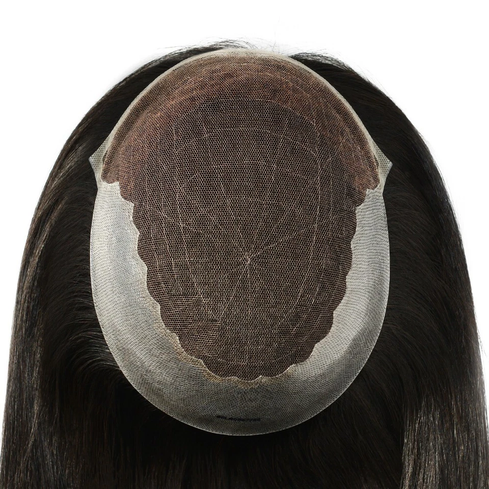 Topper feminino cabelo humano renda francesa peças 7x9 cabelo preto liso 16"" Q6L - Imagem 4 de 4