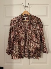 Chicos Womens US L 12 Linen Blend Pink Gold Trim Blazer Jacket Excellent