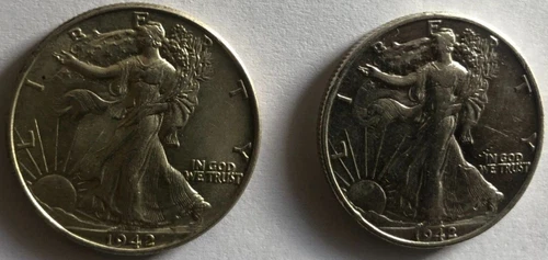 Lot of 2: 1942 P & D Walking Liberty Half Dollars 90% Silver About Uncirculated