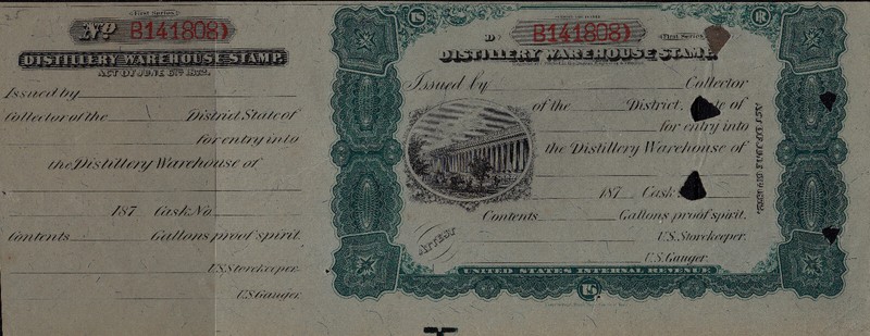 Stamp for Distillery Warehouse. 1st Series, STS 1872