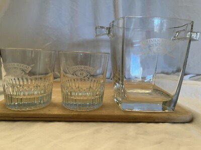 CHIVAS REGAL  Aged 12 Years   2 Rocks Whiskey Glasses and Ice Bucket