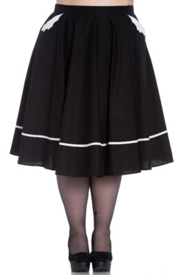 Hell Bunny Plus Size Bat Pocket Circle Skirt 3XL, Black Flare Skirt with Pocket