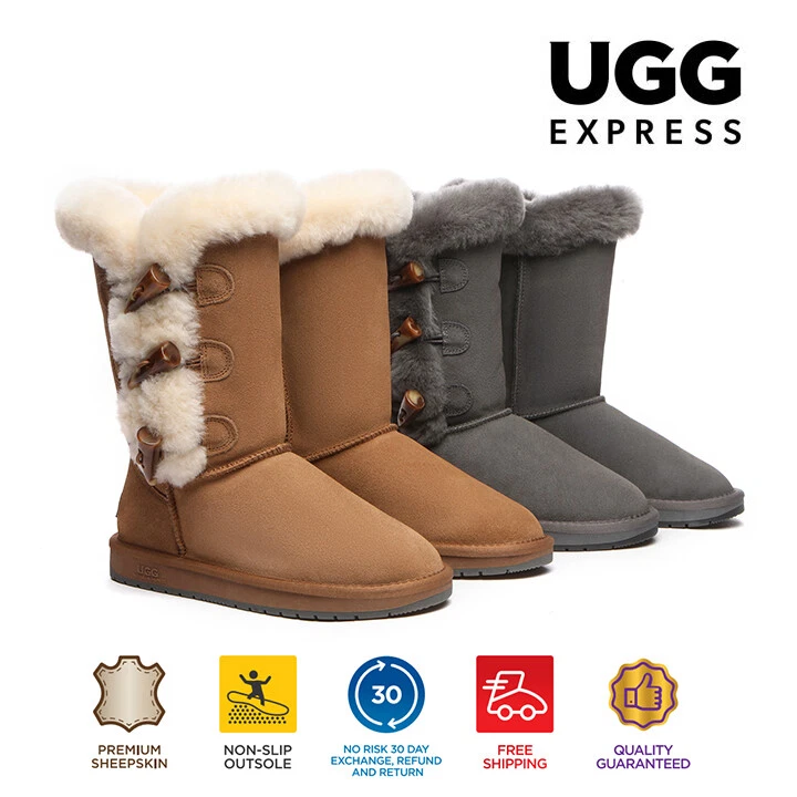 AUSTRALIAN SHEPHERD® UGG Boots Women Sheepskin Wool Horn Toggle Nonslip Tamari