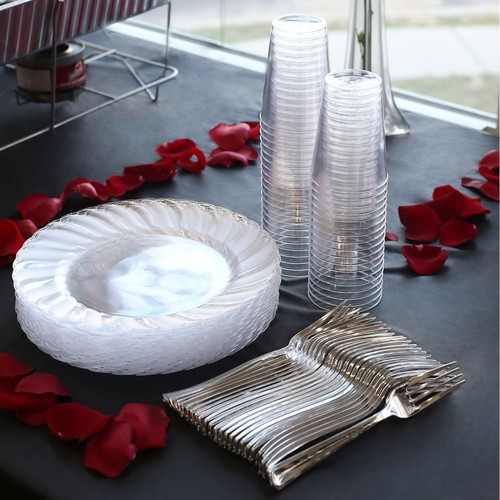 Round Flair Disposable Plastic Buffet Plates Wedding Party Value Sets 180 pcs - Picture 18 of 34