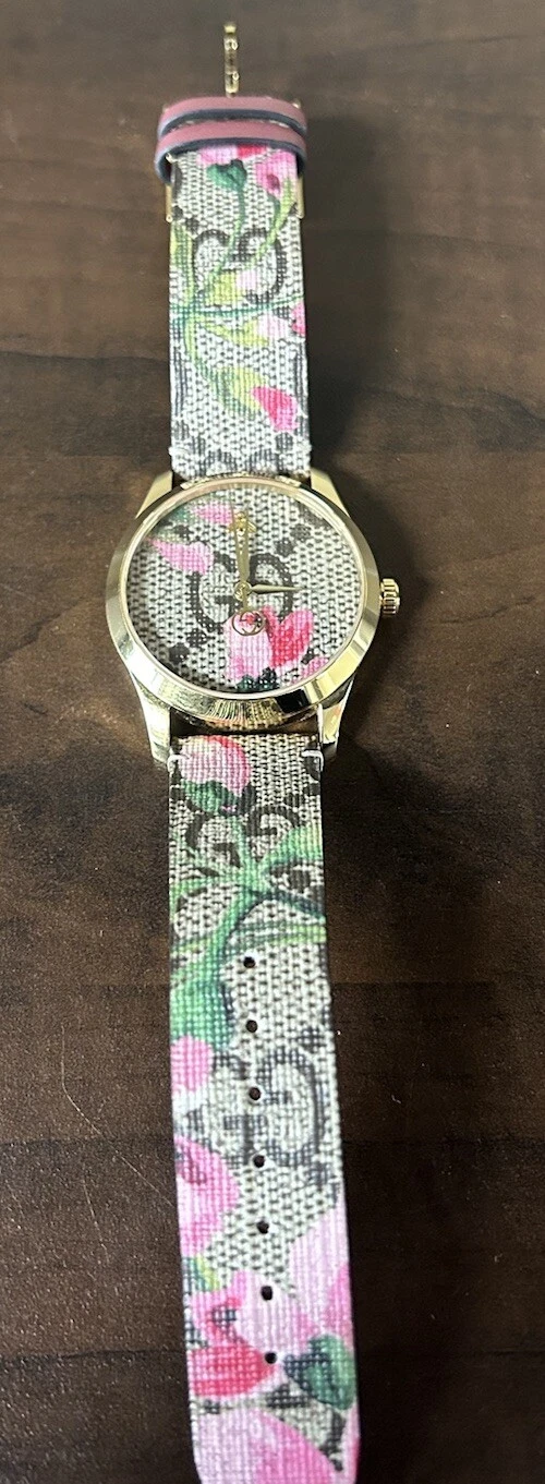 Montre pour femme GUCCI YA1264038 G Timeless cadran imprimé fleurs roses série 126,4