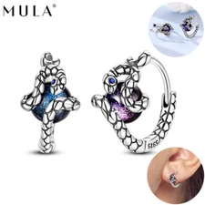 MULA European Snake Ball Hoop 925 Sterling Silver Earrings AAA CZ Women Jewelry